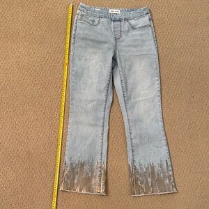 Light Blue Flare Jeans with Distressed Hem